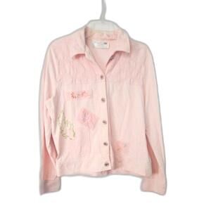 Studio G Pink Cottagecore Embroidered Button-Up Jacket Patch/Paint Design Medium
